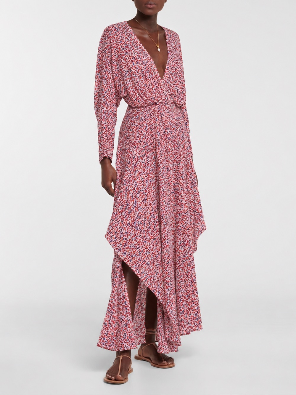 Poupette St Barth Ilona Floral Pink V-Neck Wrap Maxi Dress (132)